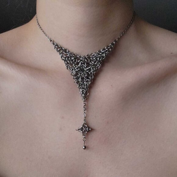 Vintage starlight silver rosary necklace ✦ unique handmade chainmail necklace ✦ - Picture 9 of 9